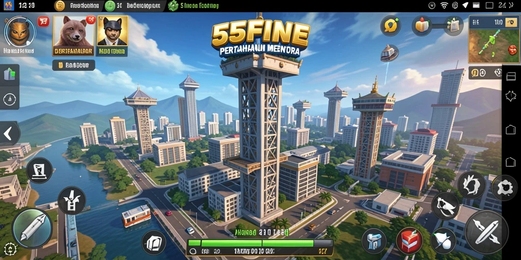 Visual menarik dari gameplay Tower Defense 55FIVE.