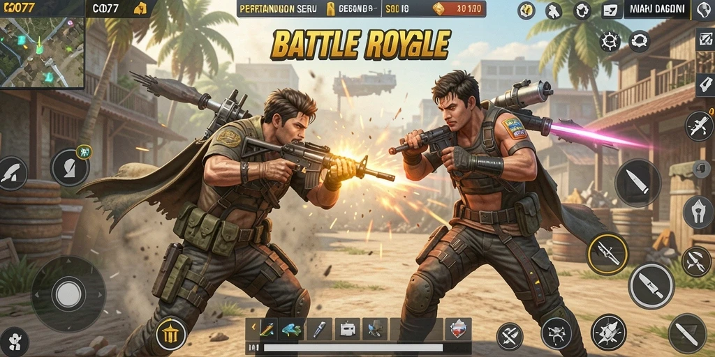 Screenshot gameplay <strong>COO77</strong> yang menampilkan aksi Battle Royale seru.