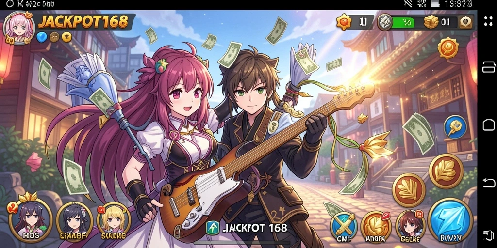 Tangkapan layar gameplay <strong>JACKPOT168</strong> menampilkan pertempuran karakter anime yang intens.