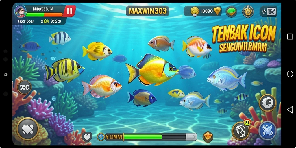 Tampilan gameplay seru dalam MAXWIN303, penuh ikan dan tantangan.