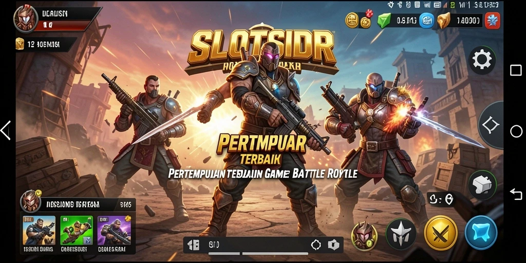 Screenshot gameplay SLOTSIDR menunjukkan aksi Battle Royale yang mendebarkan.